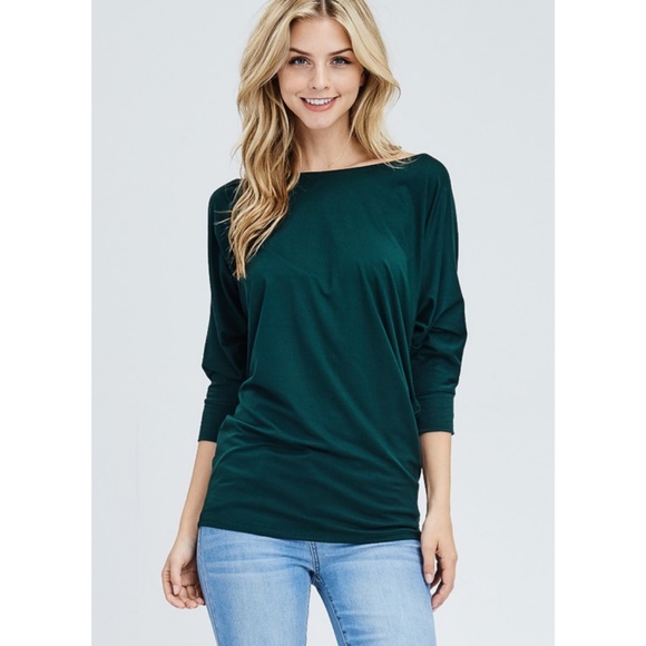 Tops - Dolman 3/4 Sleeve Top in Green